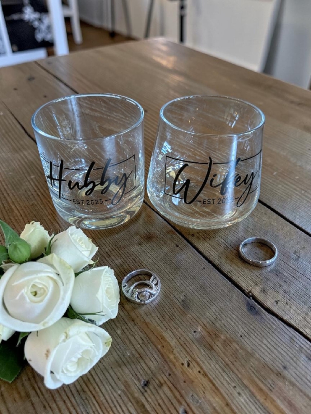 Hubby & Wifey Engraved Stemless Glasses - Clear